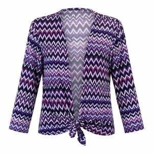 Chico's Purple Chevron Tie Front 3/4 Sleeve Indie Top‎ Size L Sheer Lightweight